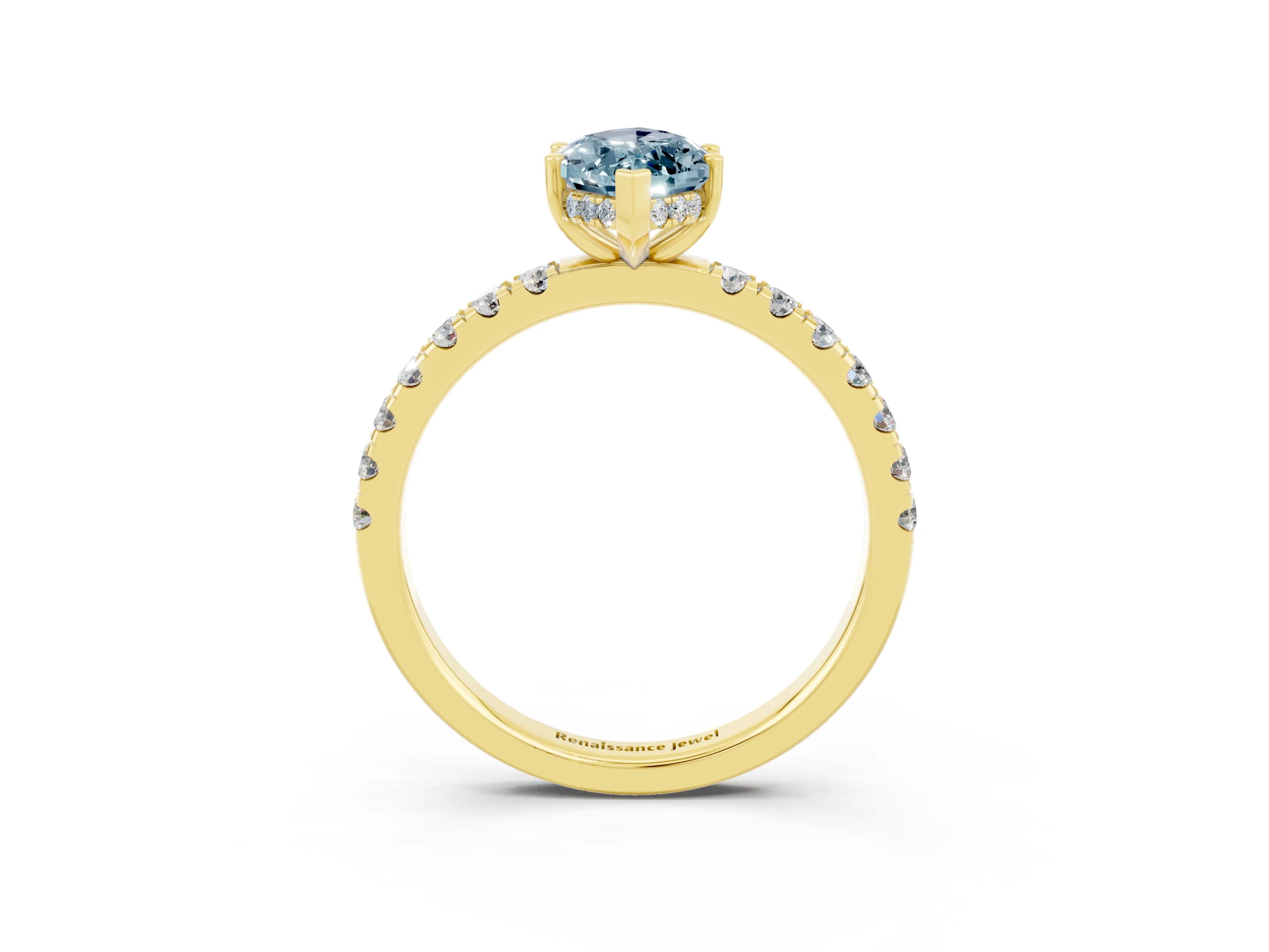Yellow gold Marquise Cut Aquamarine Pave Band Solitaire Ring with Four-Prong Setting_27