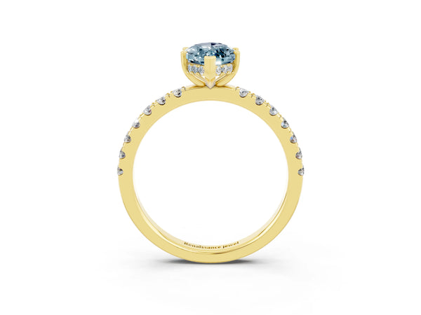 Yellow gold Marquise Cut Aquamarine Pave Band Solitaire Ring with Round  and Prong Setting