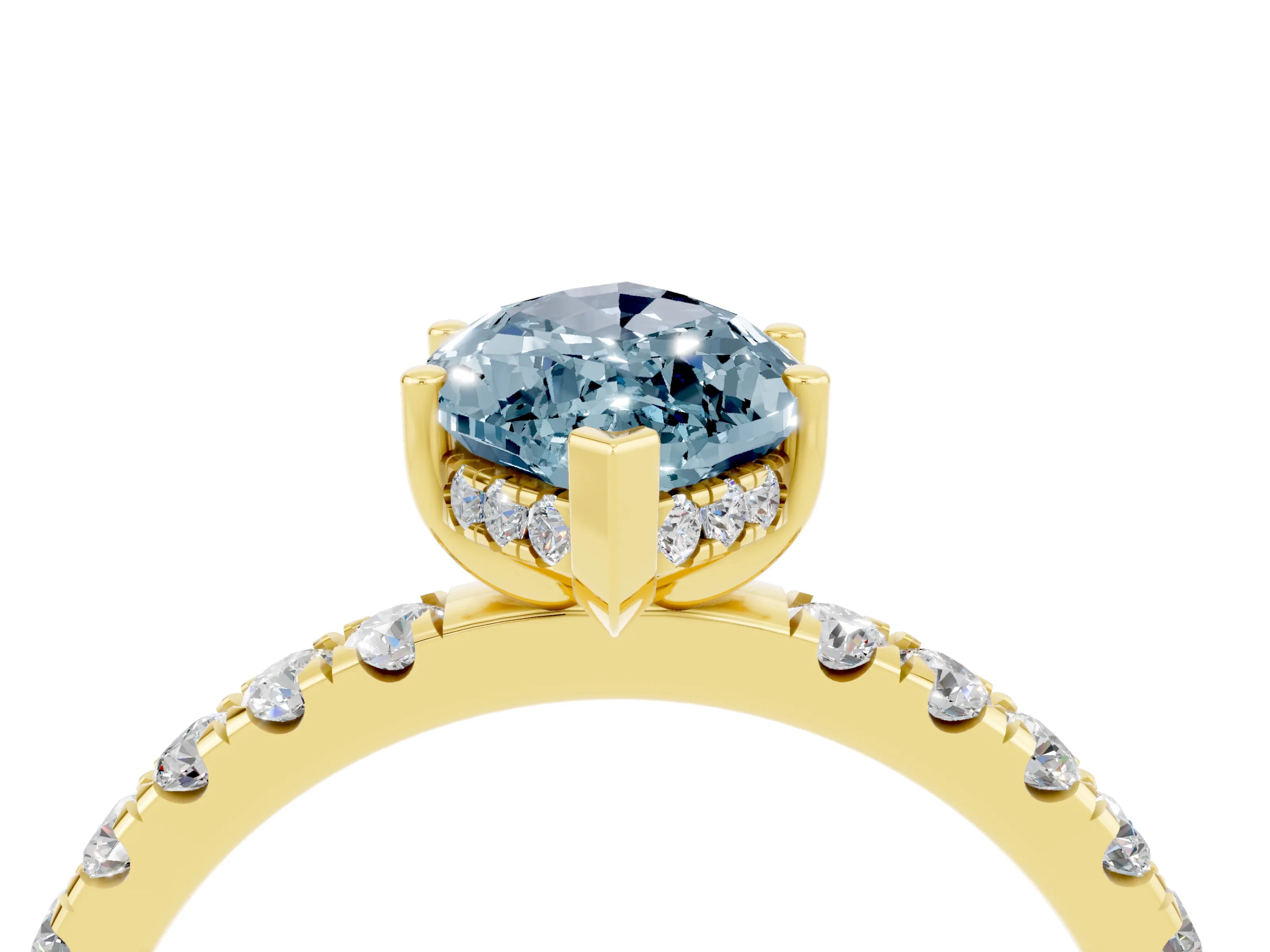 Yellow gold Marquise Cut Aquamarine Pave Band Solitaire Ring with Four-Prong Setting_28