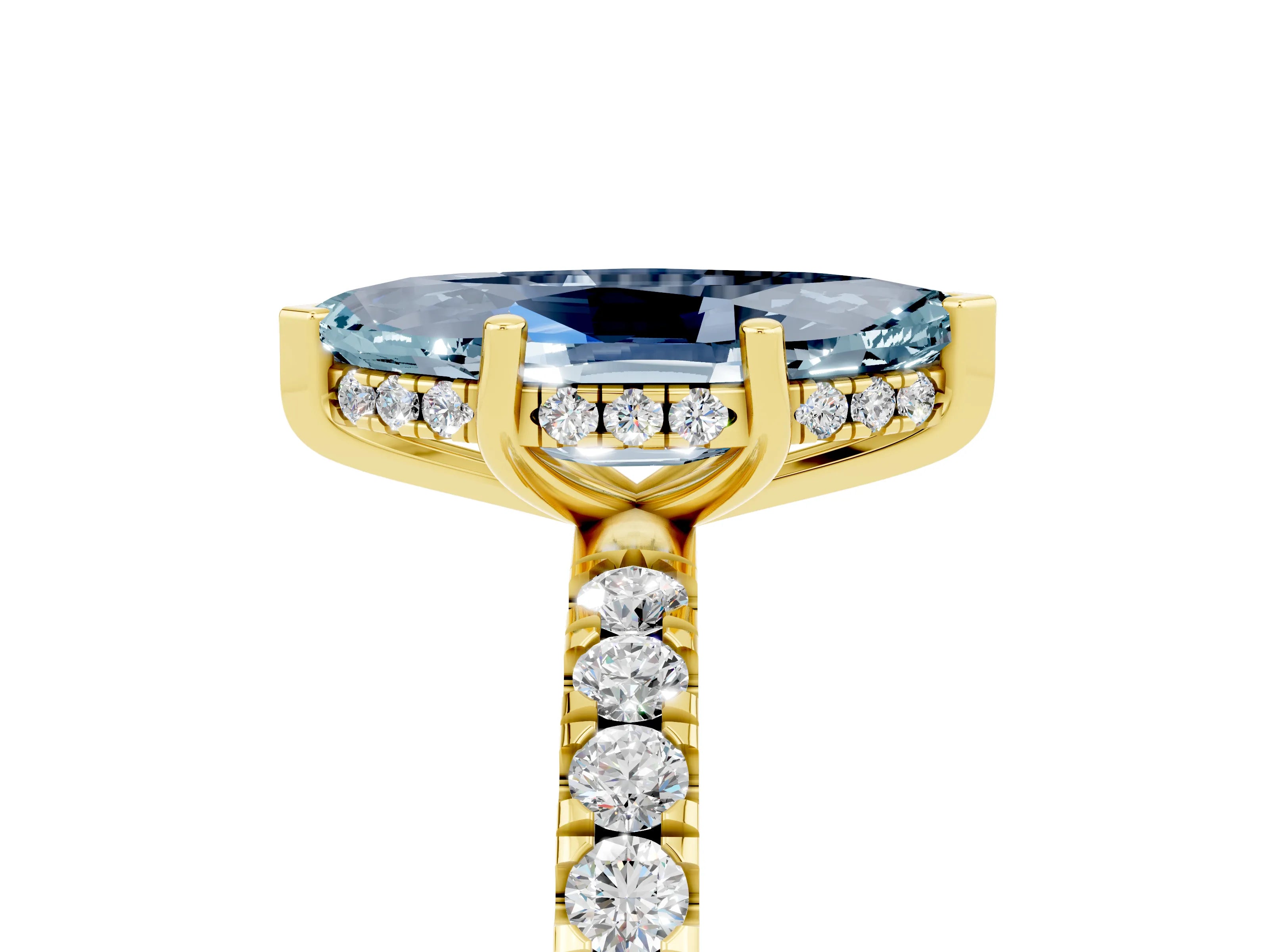 Yellow gold Marquise Cut Aquamarine Pave Band Solitaire Ring with Four-Prong Setting_29