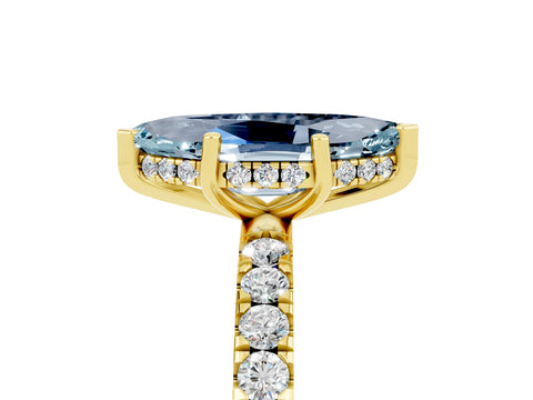 Yellow gold Marquise Cut Aquamarine Pave Band Solitaire Ring with Four-Prong Setting_29