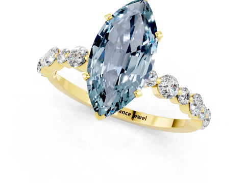 Yellow gold Marquise Cut Aquamarine Prong Set Engagement Ring with Pavé Band_1