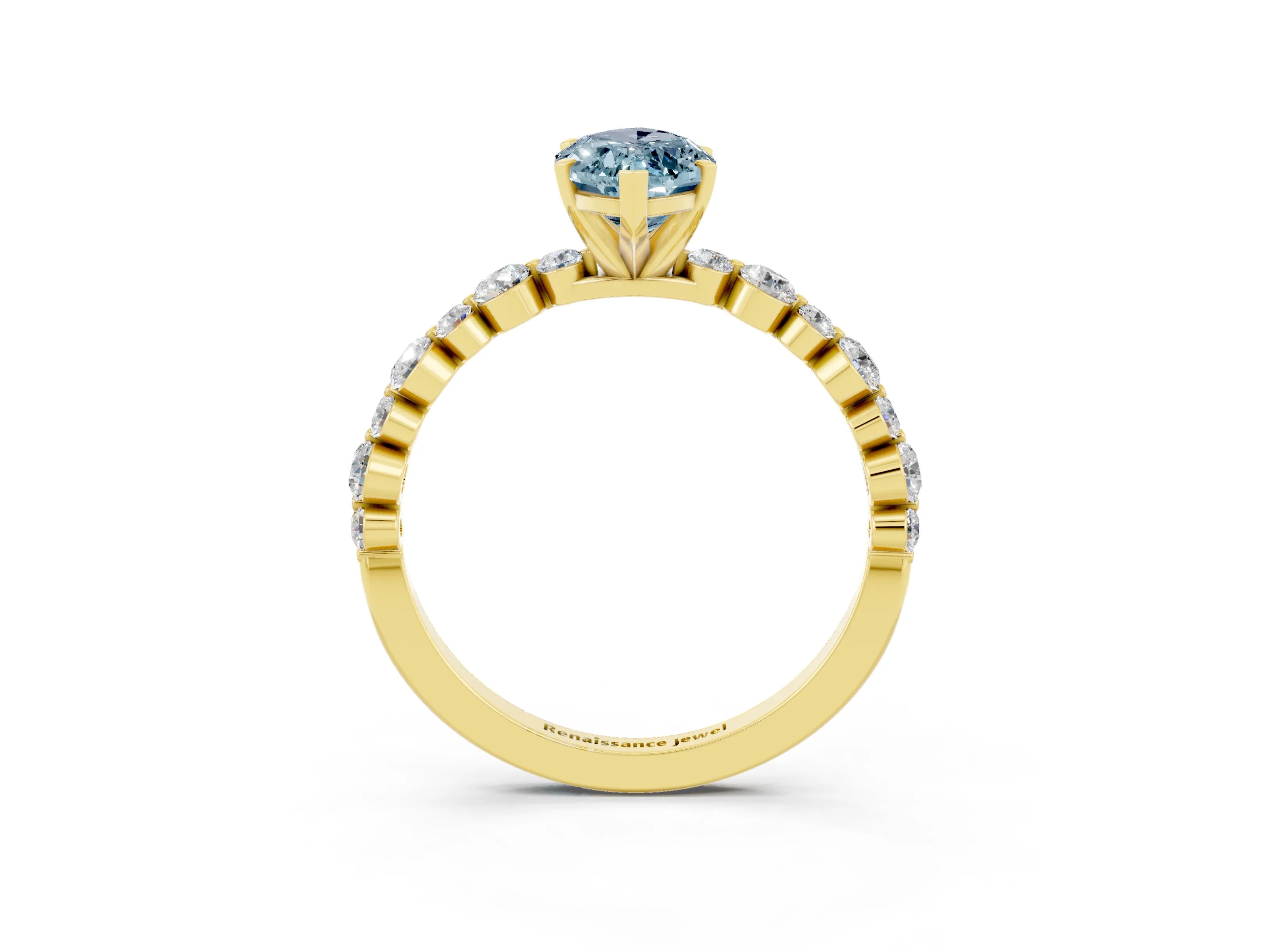 Yellow gold Marquise Cut Aquamarine Prong Set Engagement Ring with Pavé Band_3