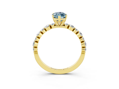Yellow gold Marquise Cut Aquamarine Prong Set Engagement Ring with Pavé Band_3