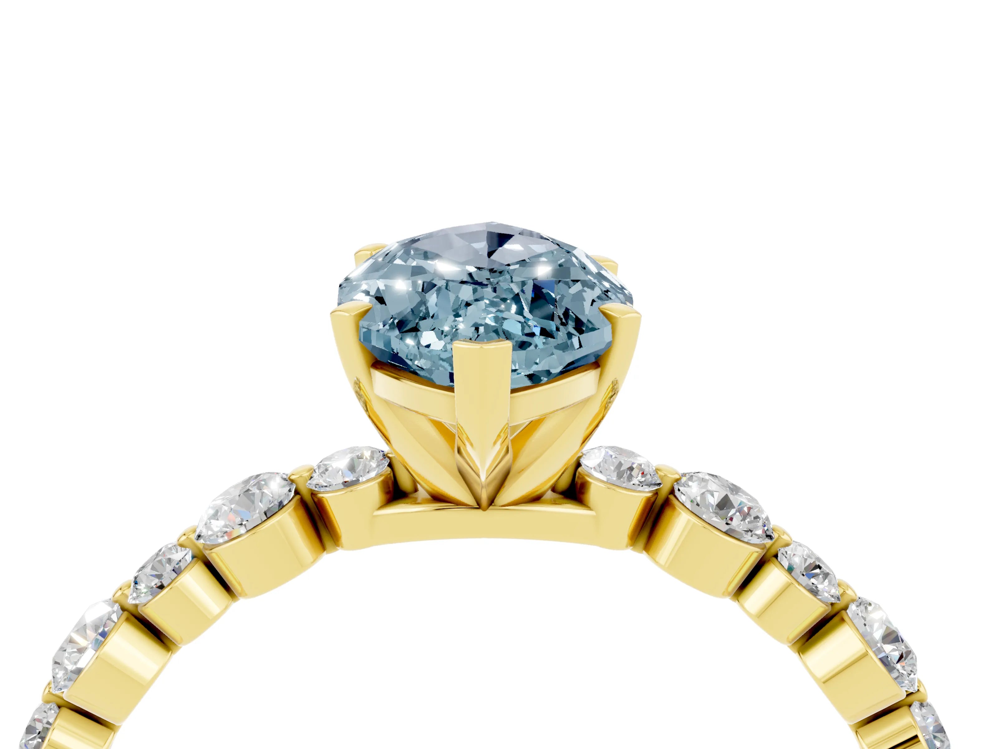 Yellow gold Marquise Cut Aquamarine Prong Set Engagement Ring with Pavé Band_4