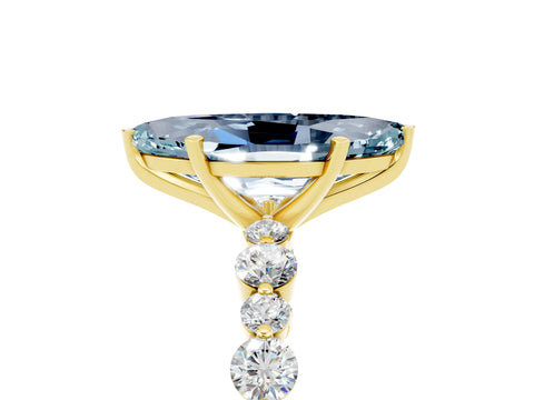 Yellow gold Marquise Cut Aquamarine Prong Set Engagement Ring with Pavé Band_5