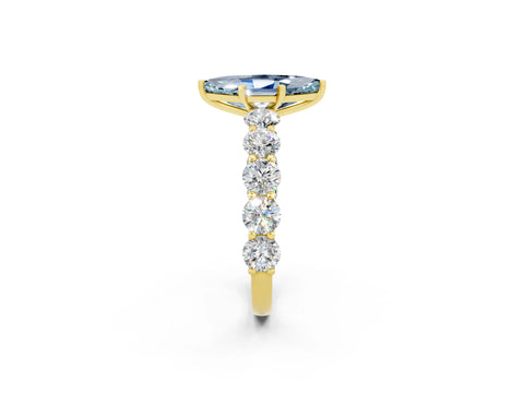 Yellow gold Marquise Cut Aquamarine Prong Setting with Side Stones on a Pave Band_2