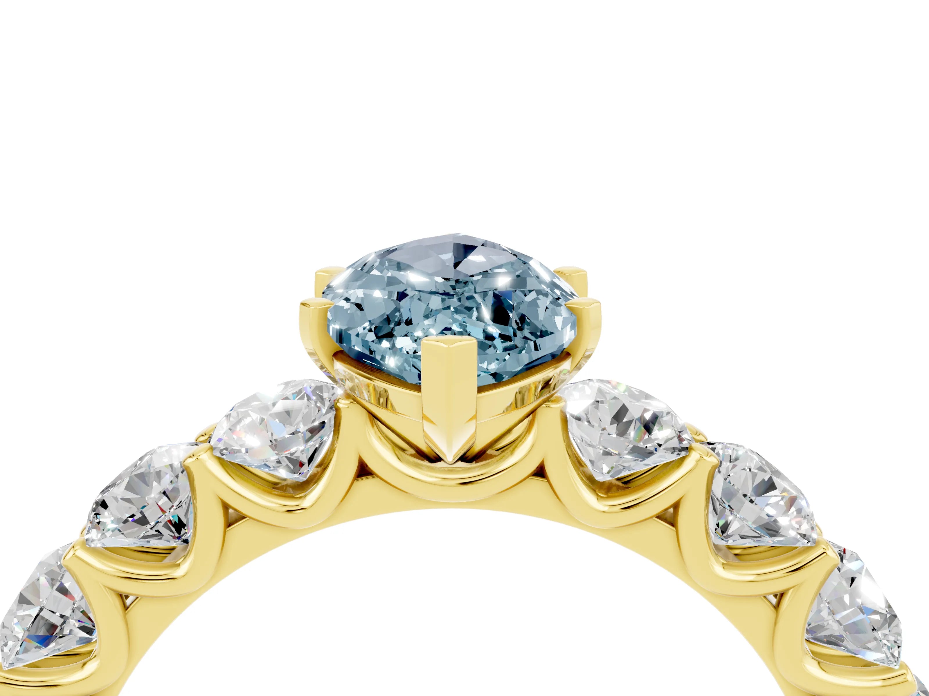 Yellow gold Marquise Cut Aquamarine Prong Setting with Side Stones on a Pave Band_4