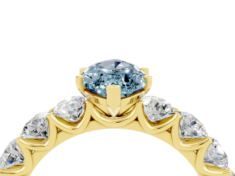 Yellow gold Marquise Cut Aquamarine Prong Setting with Side Stones on a Pave Band_4