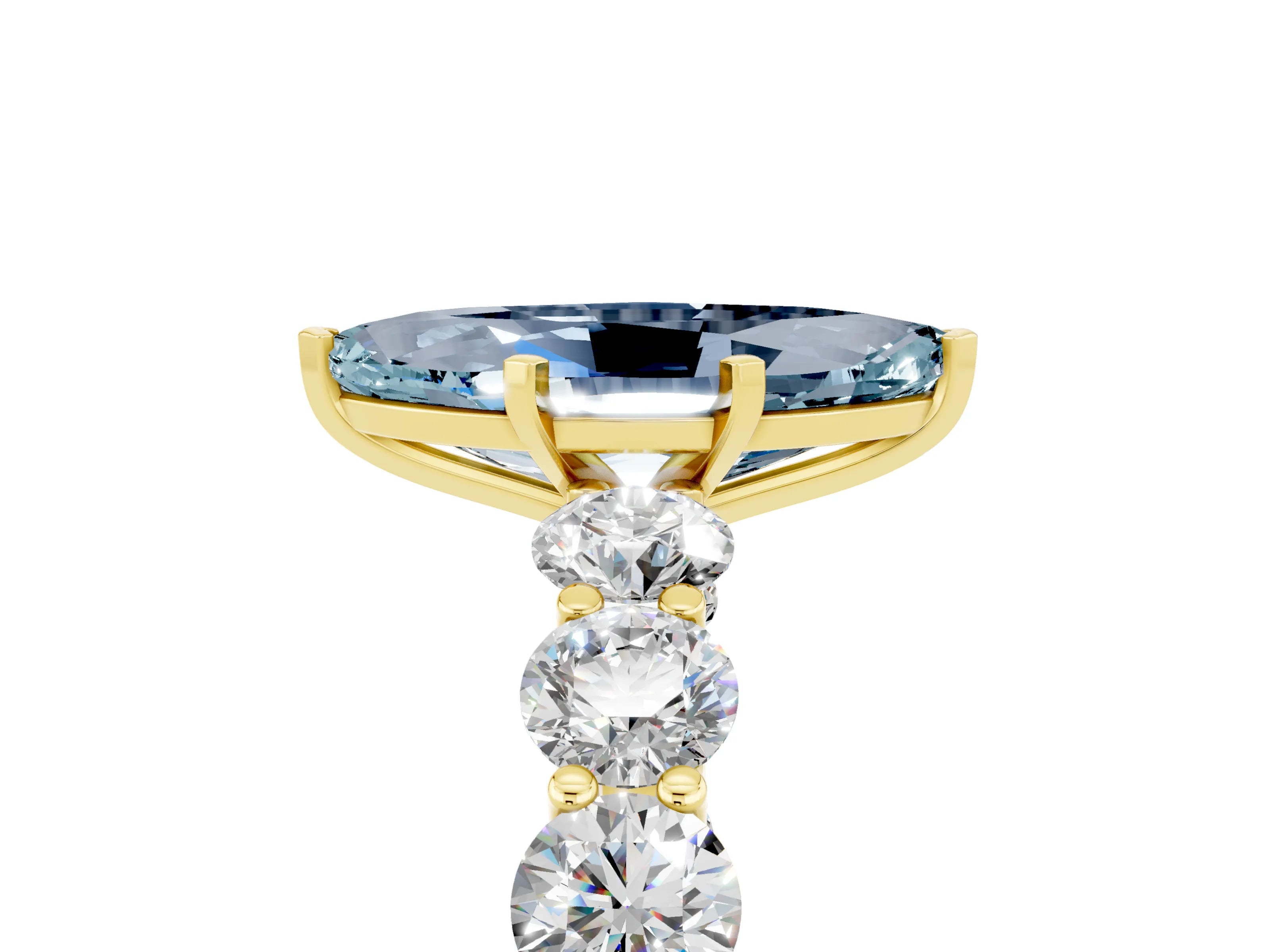 Yellow gold Marquise Cut Aquamarine Prong Setting with Side Stones on a Pave Band_5