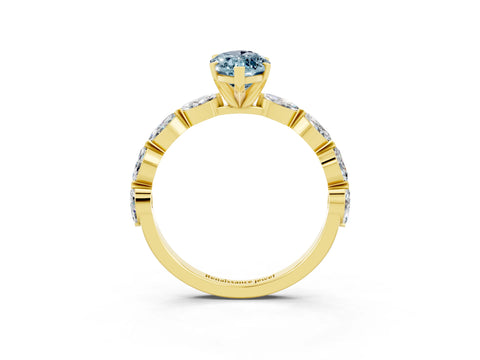 Yellow gold Marquise Cut Aquamarine Ring with Marquise Side Stones and Prong Setting_3