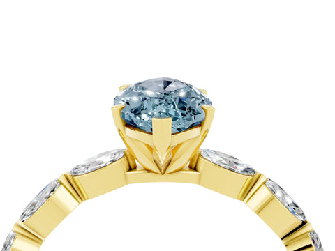 Yellow gold Marquise Cut Aquamarine Ring with Marquise Side Stones and Prong Setting_4