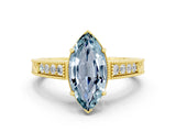 Yellow gold Marquise Cut Aquamarine Ring with Milgrain Pavé Band and Four-Prong Setting_12