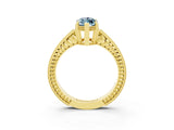 Yellow gold Marquise Cut Aquamarine Ring with Milgrain Pavé Band and Four-Prong Setting_15