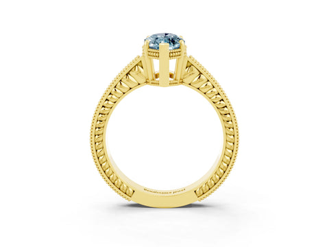 Yellow gold Marquise Cut Aquamarine Ring with Milgrain Pavé Band and Four-Prong Setting_15