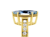 Yellow gold Marquise Cut Aquamarine Ring with Milgrain Pavé Band and Four-Prong Setting_17