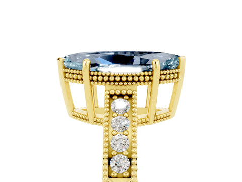Yellow gold Marquise Cut Aquamarine Ring with Milgrain Pavé Band and Four-Prong Setting_17