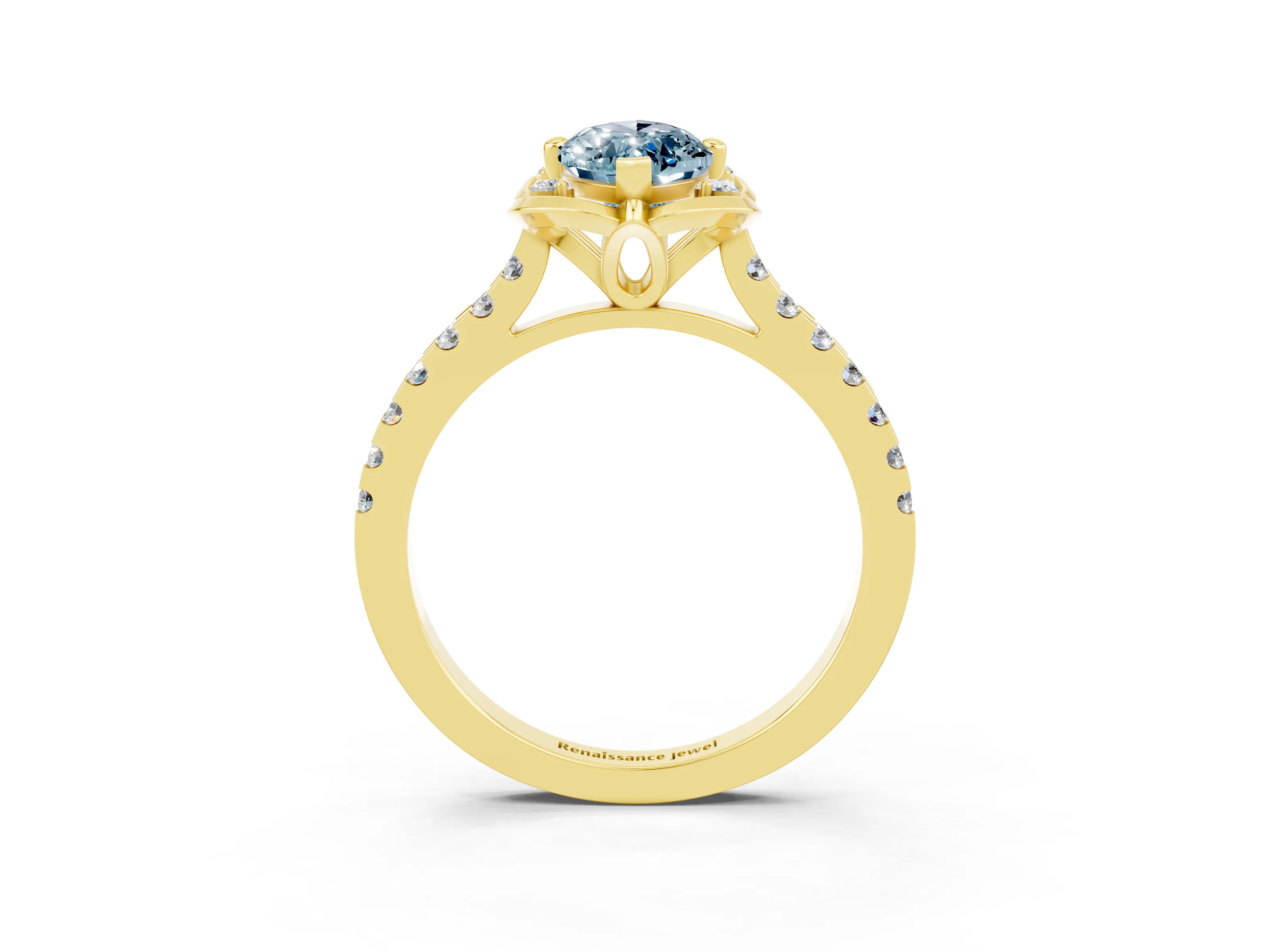 Yellow gold Marquise Cut Aquamarine Ring with Pavé Band and Floral Prong Setting_3