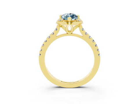 Yellow gold Marquise Cut Aquamarine Ring with Pavé Band and Floral Prong Setting_3