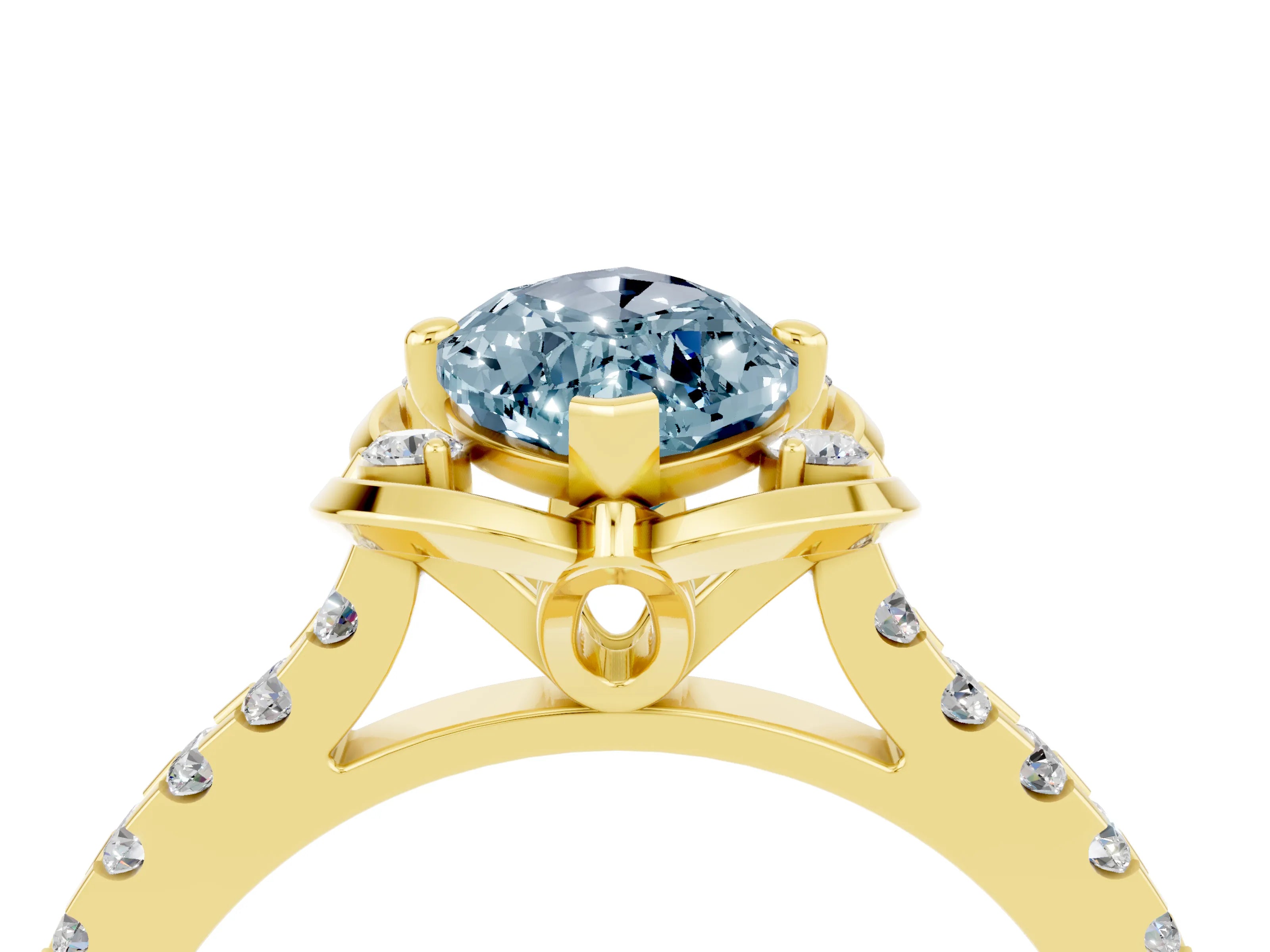 Yellow gold Marquise Cut Aquamarine Ring with Pavé Band and Floral Prong Setting_4
