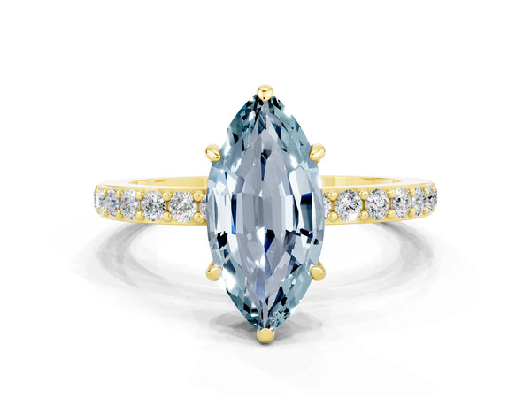 Yellow gold Marquise Cut Aquamarine Pavé Engagement Ring with Round  Accents and Prong Setting