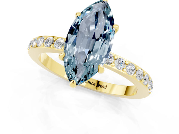 Yellow gold Marquise Cut Aquamarine Pavé Engagement Ring with Round  Accents and Prong Setting