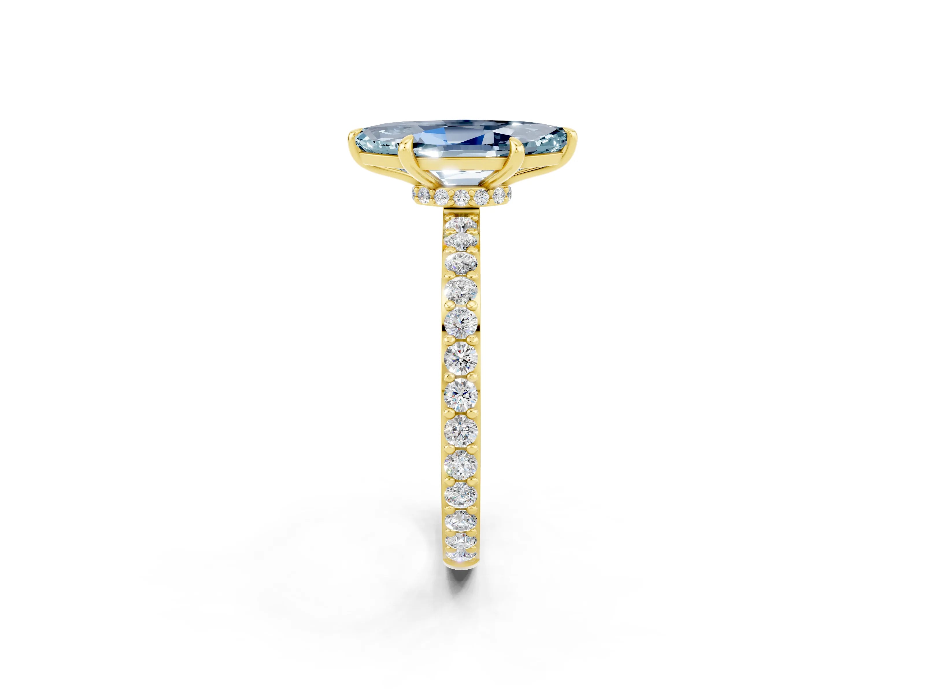 Yellow gold Marquise Cut Aquamarine Ring with Pavé Band and Four-Prong Setting_2