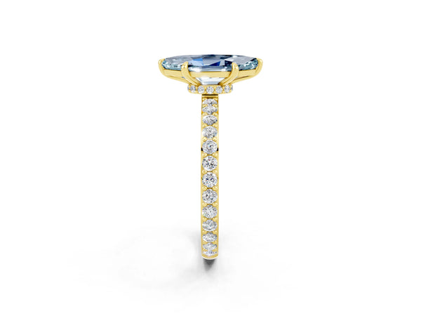 Yellow gold Marquise Cut Aquamarine Pavé Engagement Ring with Round  Accents and Prong Setting