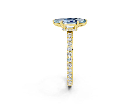 Yellow gold Marquise Cut Aquamarine Ring with Pavé Band and Four-Prong Setting_2