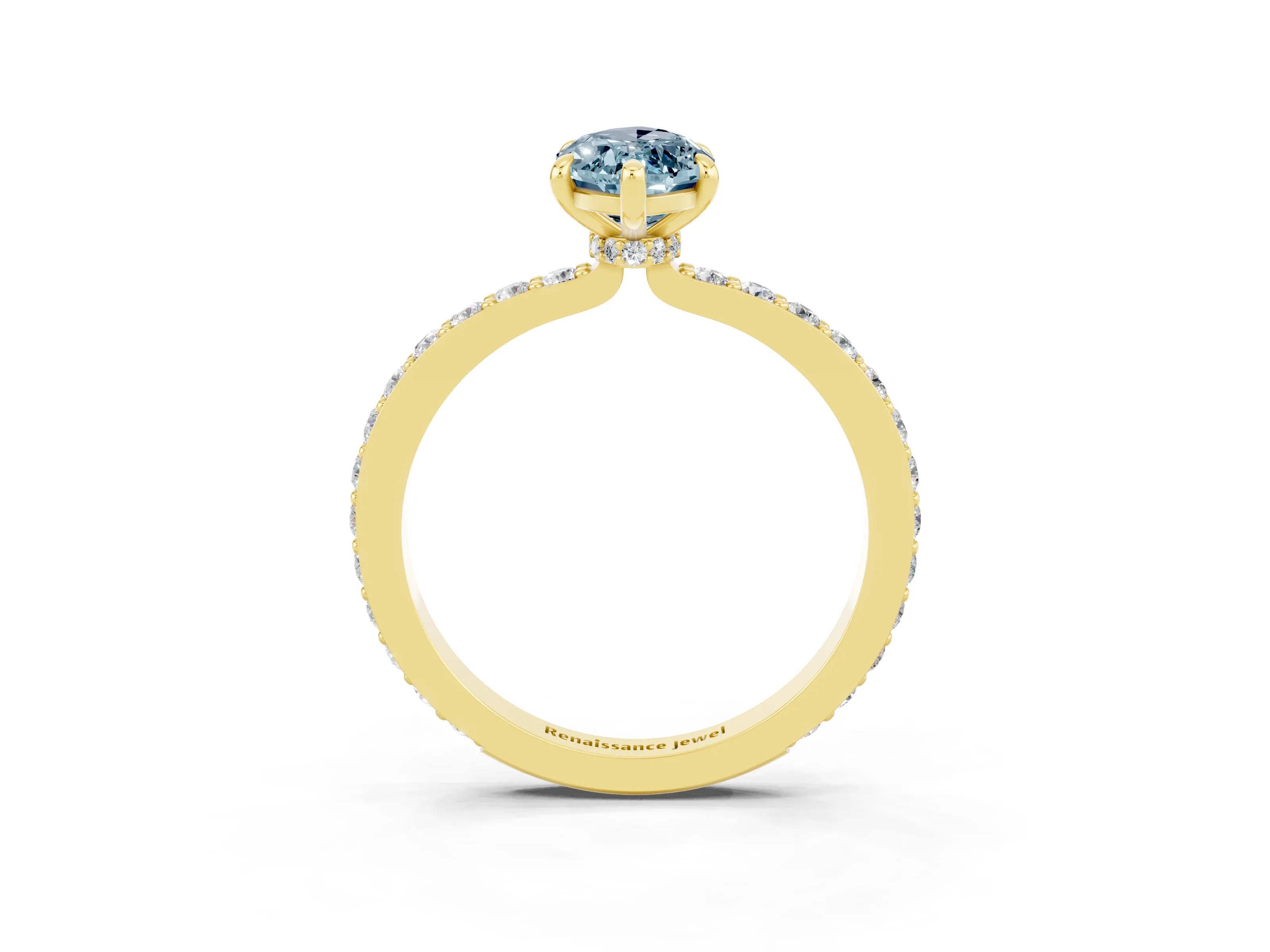 Yellow gold Marquise Cut Aquamarine Ring with Pavé Band and Four-Prong Setting_3