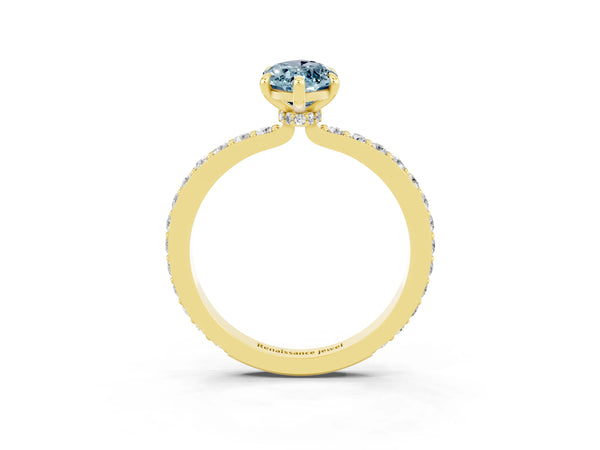 Yellow gold Marquise Cut Aquamarine Pavé Engagement Ring with Round  Accents and Prong Setting