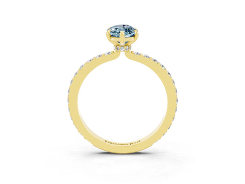 Yellow gold Marquise Cut Aquamarine Ring with Pavé Band and Four-Prong Setting_3