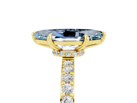 Yellow gold Marquise Cut Aquamarine Ring with Pavé Band and Four-Prong Setting_5