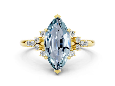 Yellow gold Marquise Cut Aquamarine Ring with Side Stones and Four-Prong Setting_36
