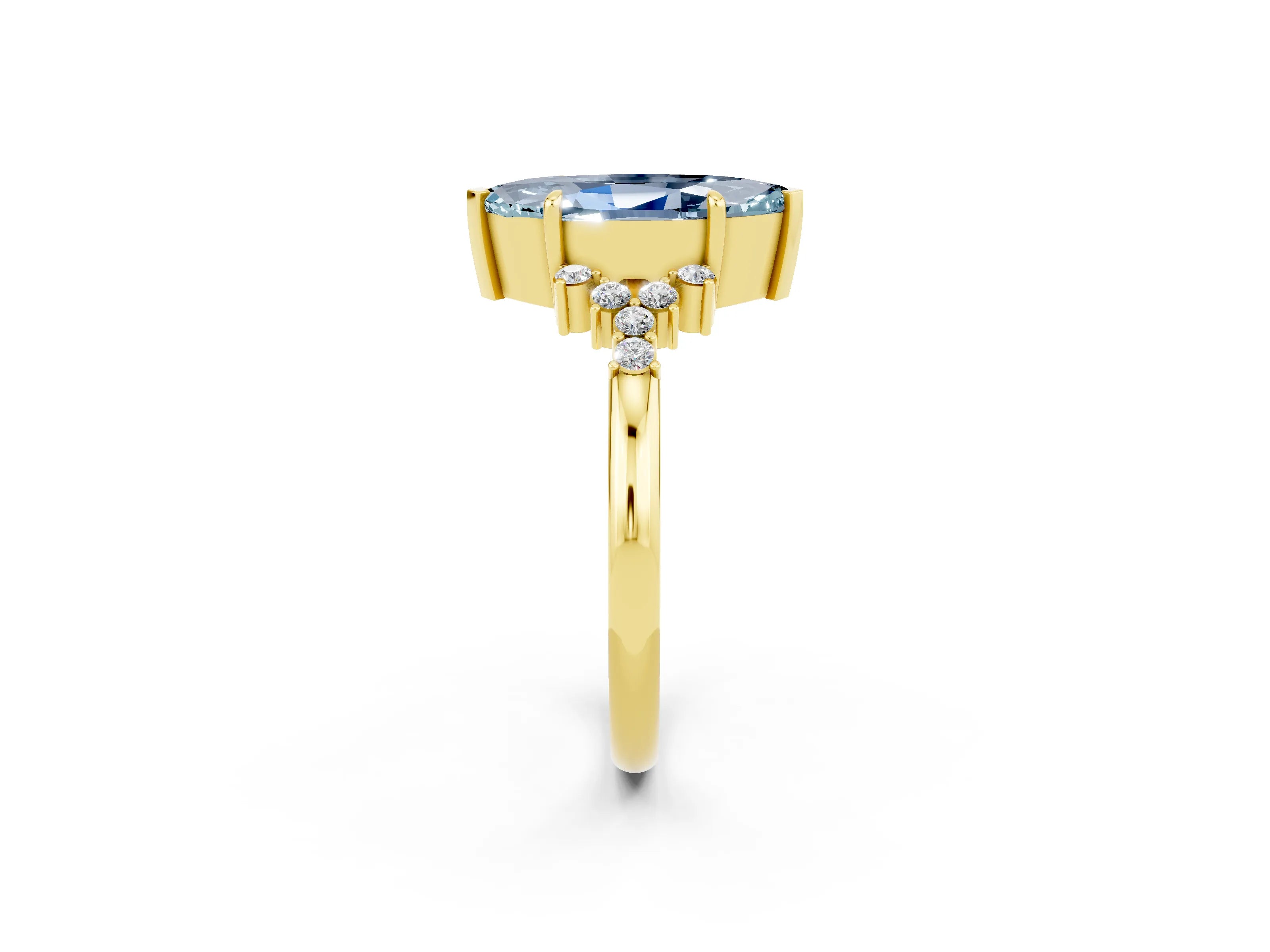 Yellow gold Marquise Cut Aquamarine Ring with Side Stones and Four-Prong Setting_38