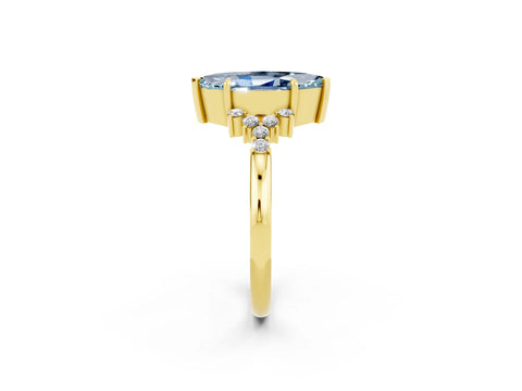Yellow gold Marquise Cut Aquamarine Ring with Side Stones and Four-Prong Setting_38