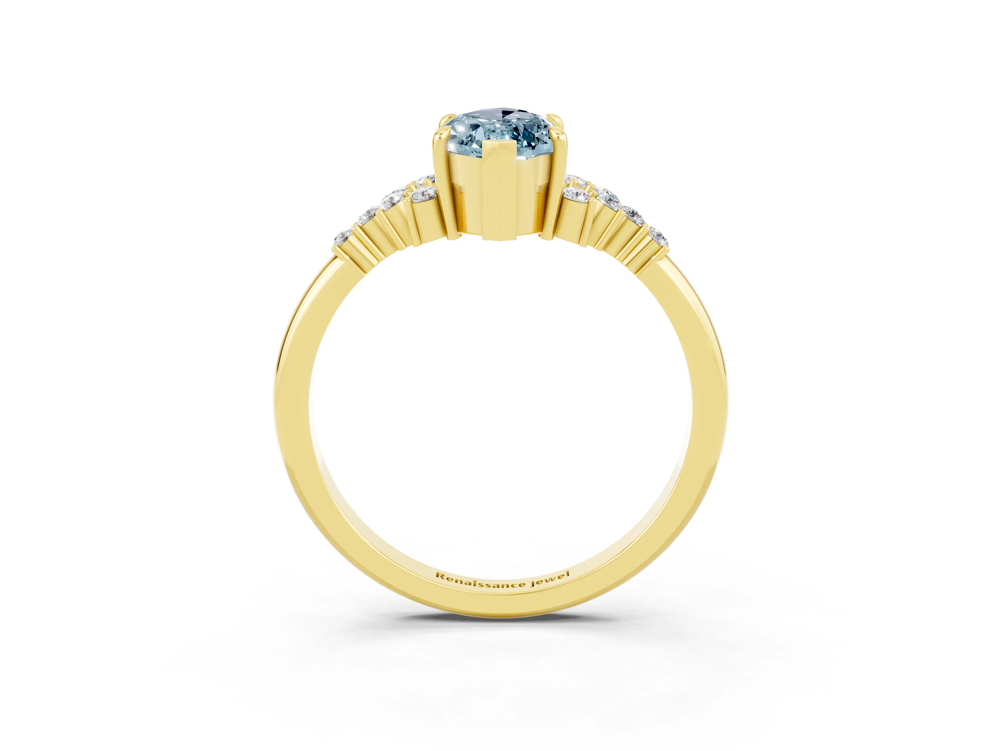 Yellow gold Marquise Cut Aquamarine Ring with Side Stones and Four-Prong Setting_39
