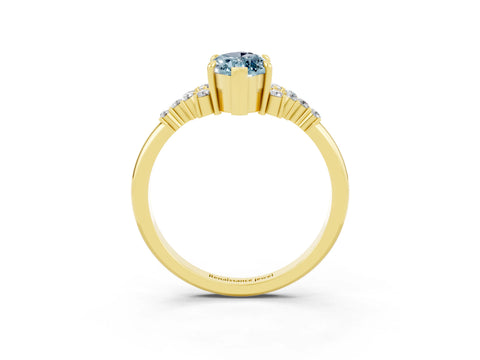 Yellow gold Marquise Cut Aquamarine Ring with Side Stones and Four-Prong Setting_39