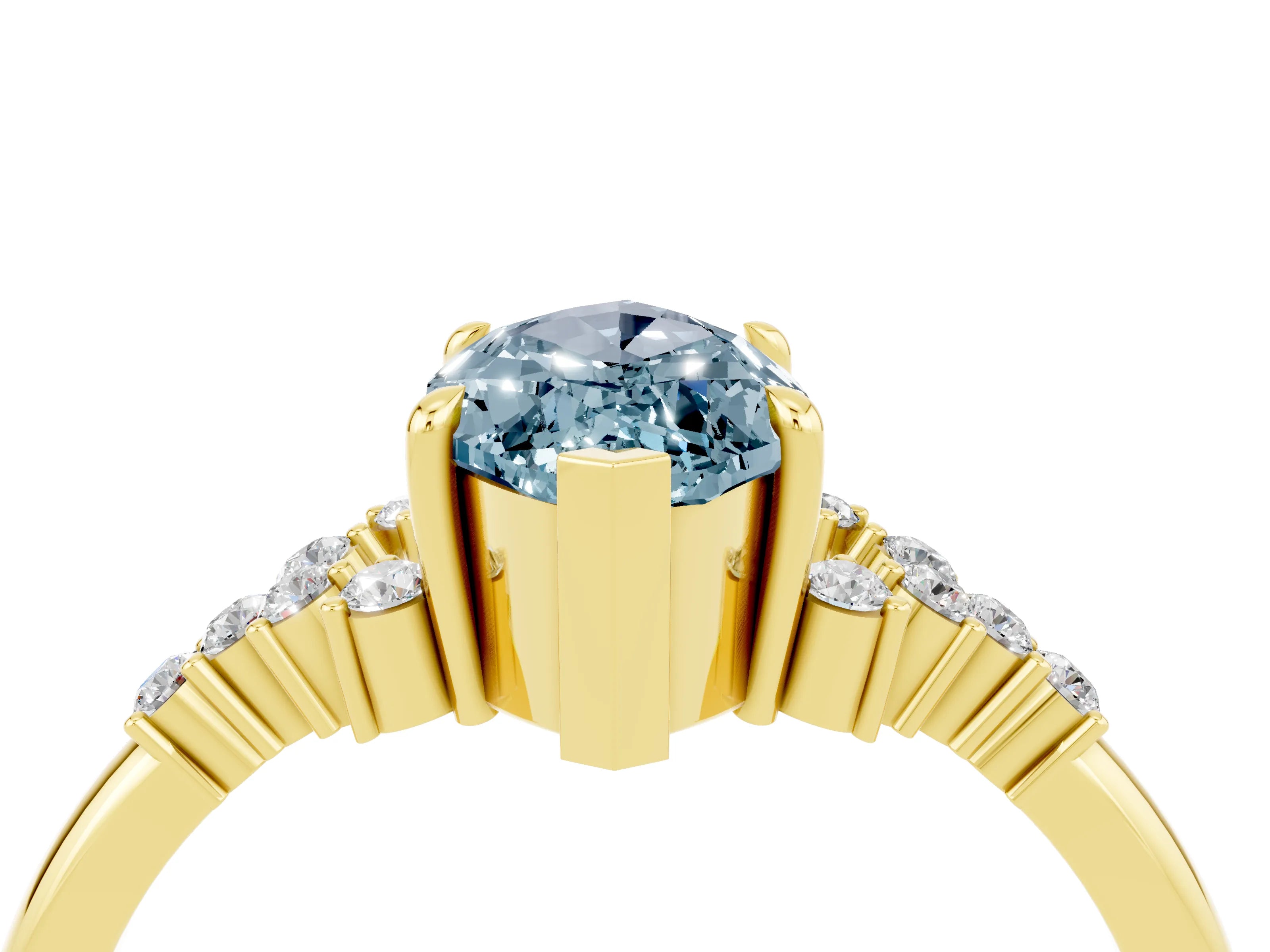 Yellow gold Marquise Cut Aquamarine Ring with Side Stones and Four-Prong Setting_40