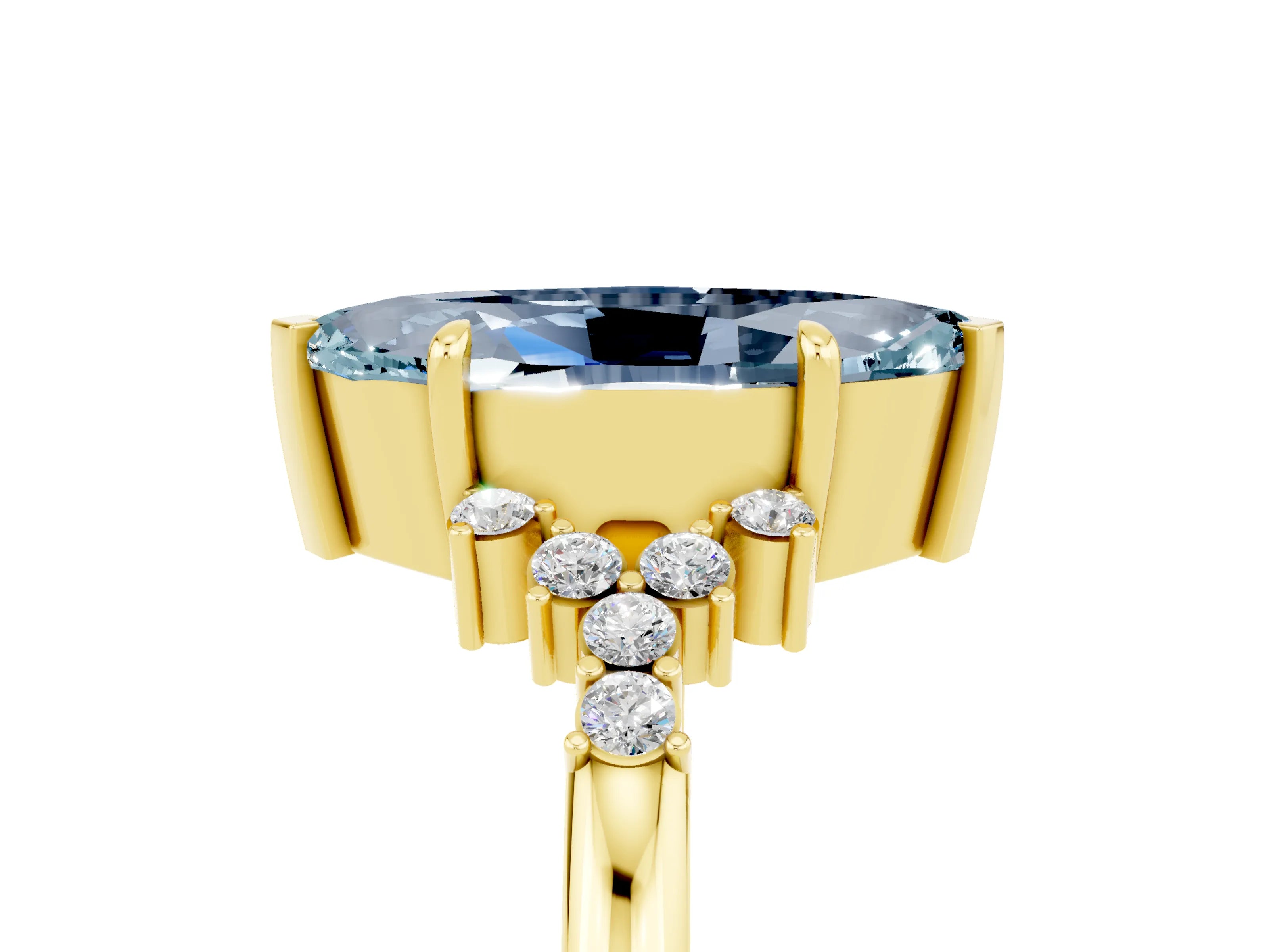 Yellow gold Marquise Cut Aquamarine Ring with Side Stones and Four-Prong Setting_41