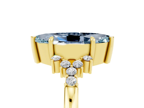 Yellow gold Marquise Cut Aquamarine Ring with Side Stones and Four-Prong Setting_41