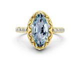 Yellow gold Marquise Cut Aquamarine Scalloped Halo Engagement Ring with Round Shared Prong Band_12