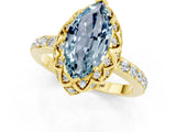 Yellow gold Marquise Cut Aquamarine Scalloped Halo Engagement Ring with Round Shared Prong Band_13