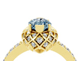 Yellow gold Marquise Cut Aquamarine Scalloped Halo Engagement Ring with Round Shared Prong Band_16