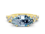 Yellow gold Marquise Cut Aquamarine Scattered Round Accent Ring with Prong Setting_12