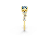Yellow gold Marquise Cut Aquamarine Scattered Round Accent Ring with Prong Setting_14