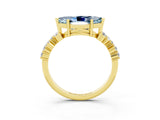 Yellow gold Marquise Cut Aquamarine Scattered Round Accent Ring with Prong Setting_15