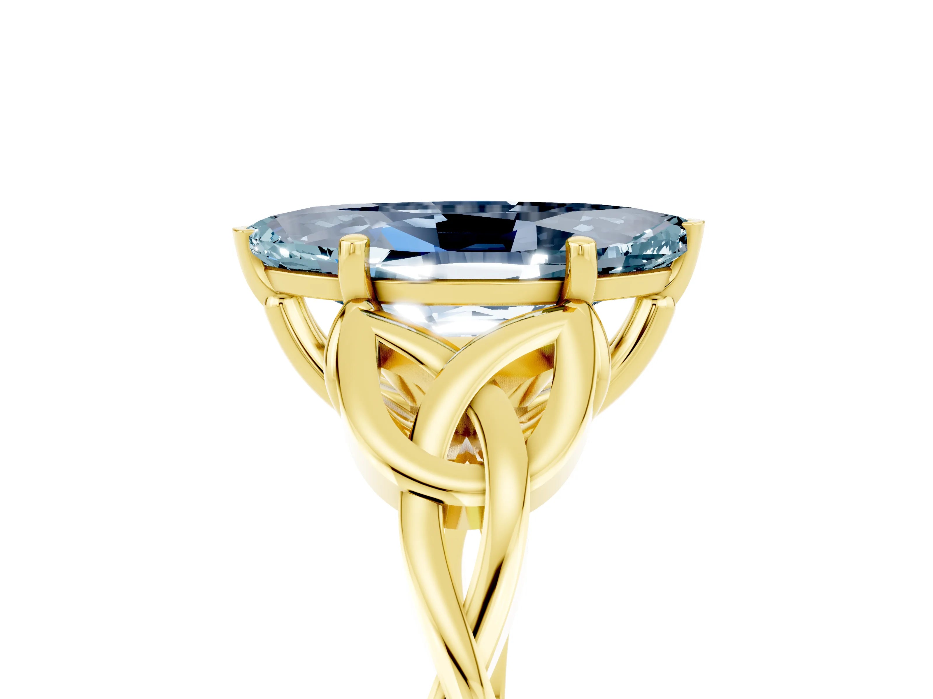 Yellow gold Marquise Cut Aquamarine Solitaire Celtic Knot Ring with Four-Prong Setting_17