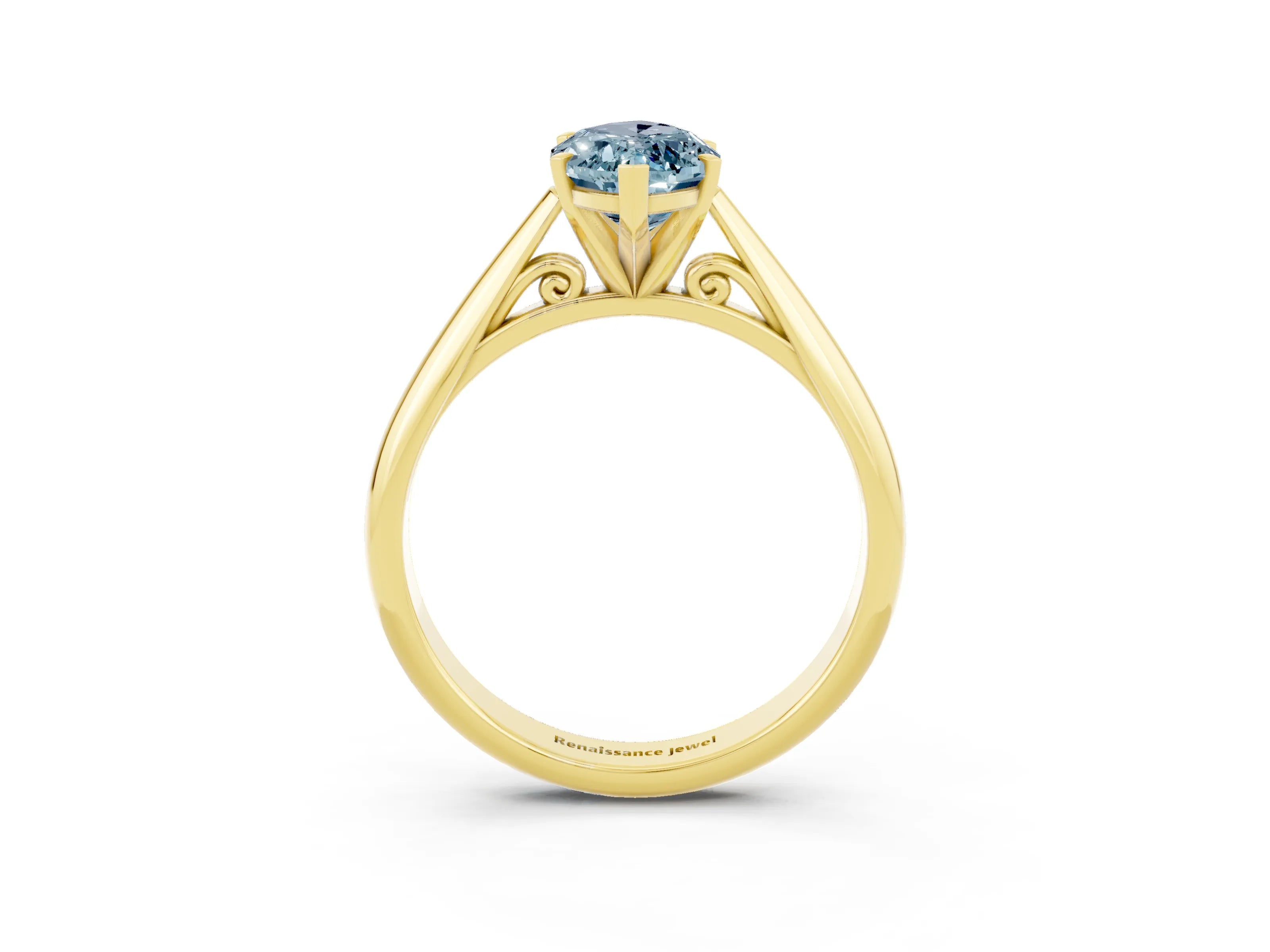 Yellow gold Marquise Cut Aquamarine Solitaire Engagement Ring with Cathedral Setting and Four-Prong Mount_15