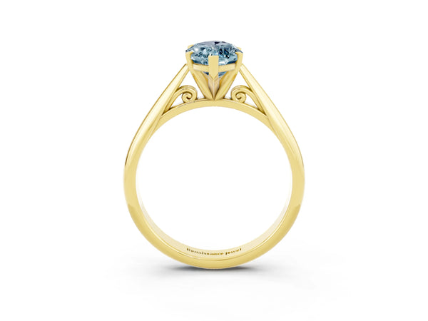 Yellow gold Marquise Cut Aquamarine Solitaire Engagement Ring with Cathedral Setting and Four-Prong Mount